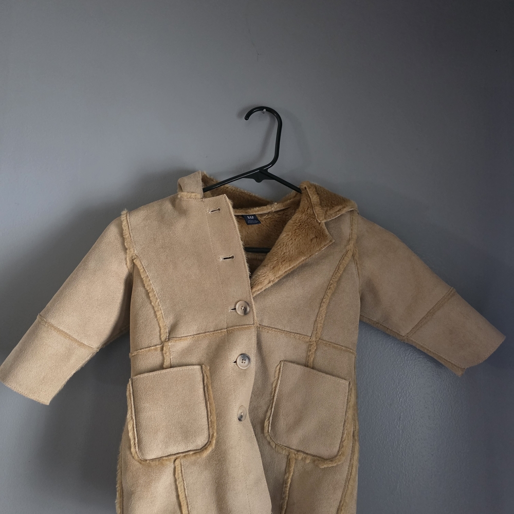 GAP Kids Beige Coat with Faux Fur Trim